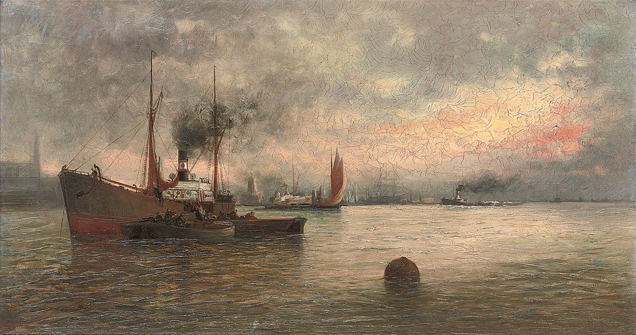 Lossning af last i en havn, 1871 af Ioannis Altamouras