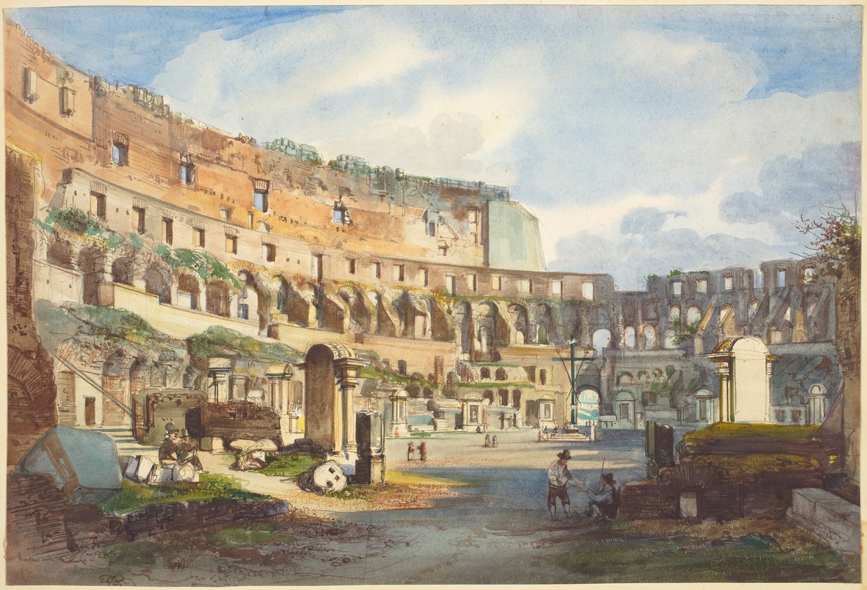 Interiør af Colosseum, akvarel og gouache over grafit på vævet papir af Ippolito Caffi