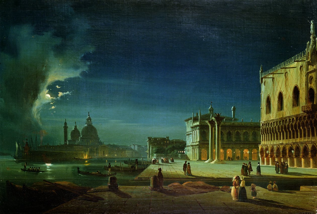 Venedig ved måneskin af Ippolito Caffi