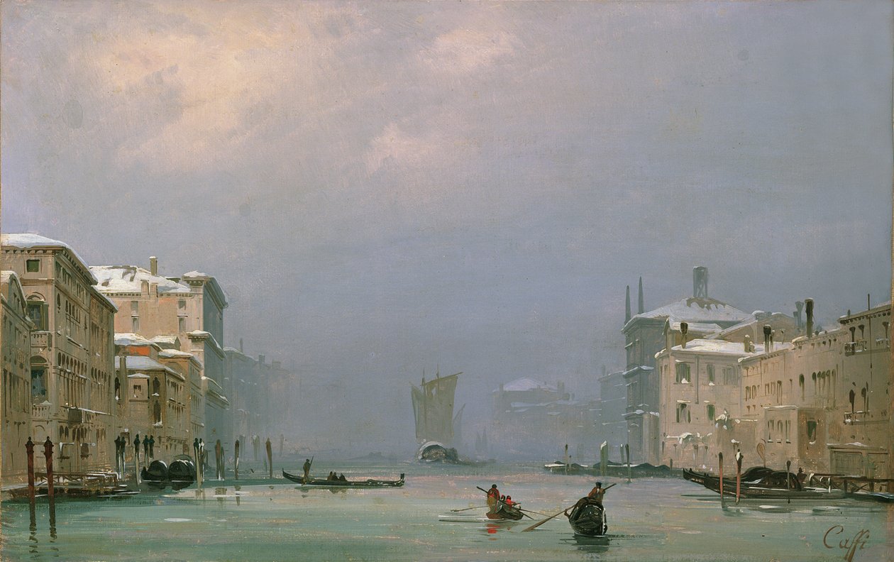 Canal Grande med sne og is, 1849 af Ippolito Caffi