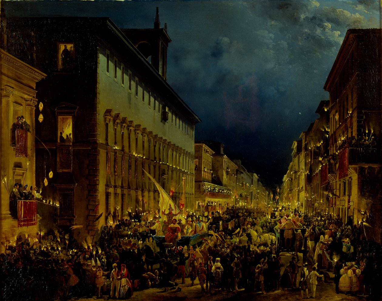 Moccoli-aftenen i Rom, 1834. af Ippolito Caffi
