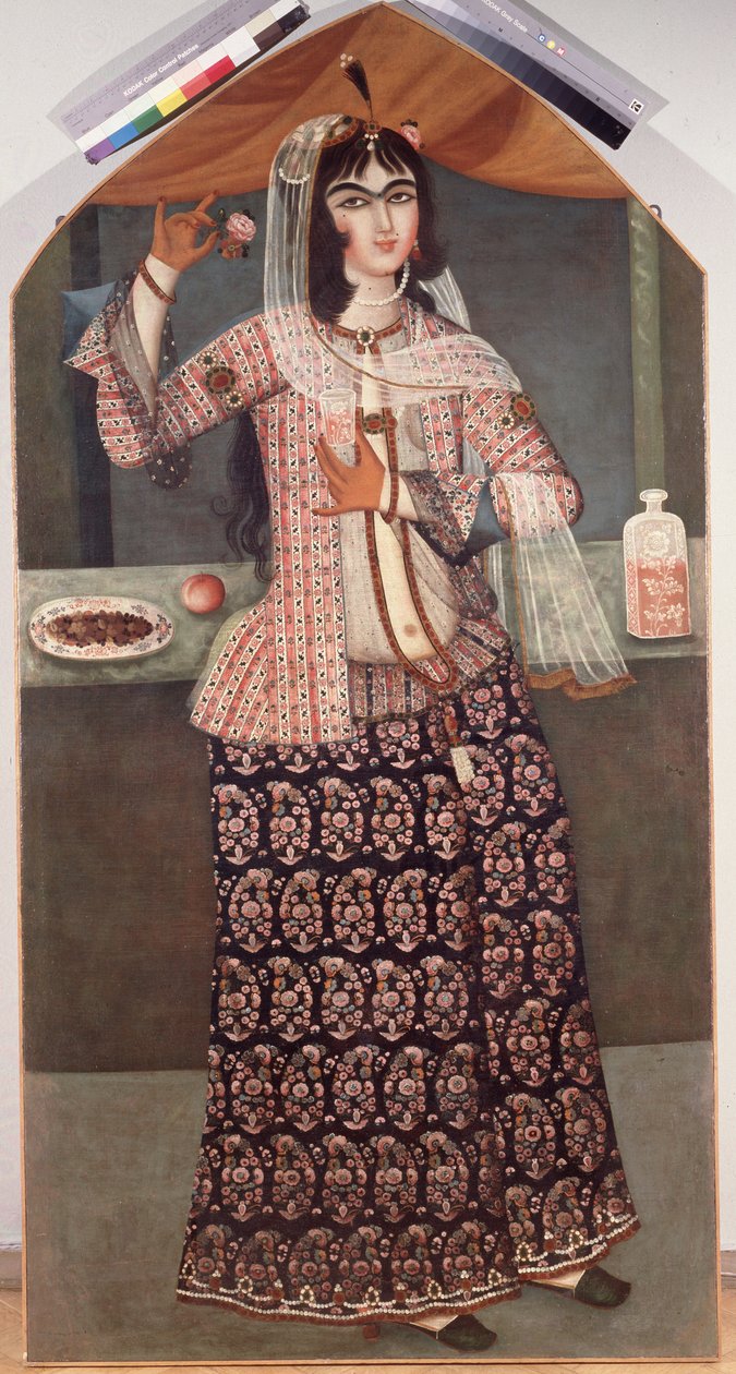Kvinde holder en rose, begyndelsen af det 19. århundrede. af Iranian Master