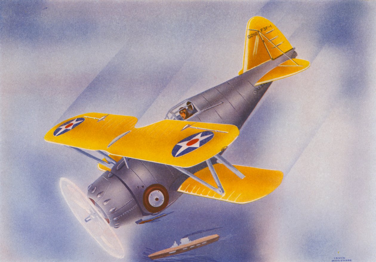 Grumman Fighter (farvelitografi) af Irvin L. Holcombe