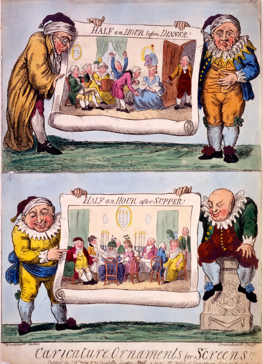 Karikaturpynt til skærme, 1800 (håndfarvet gravering) af Isaac Cruikshank