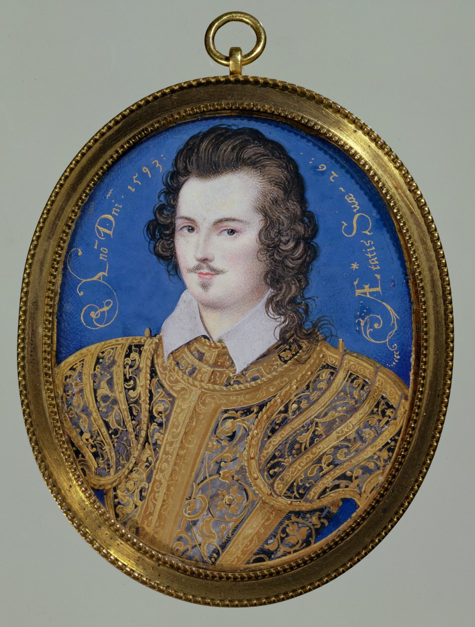Portræt af en ukendt yngling, 26 år, 1593 (wc på vellum) af Isaac Oliver