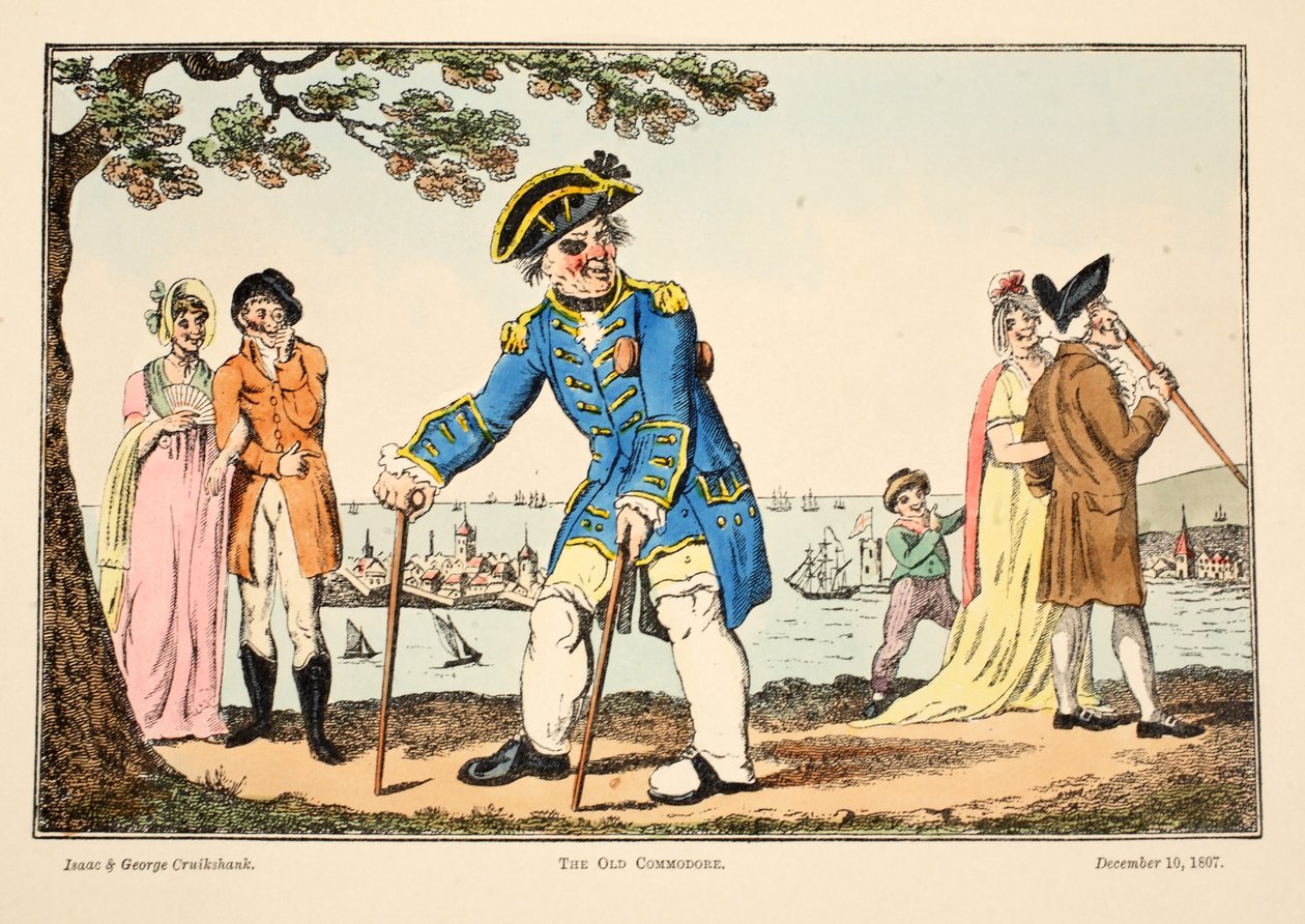 The Old Commodore, 1807 (håndfarvet gravering) af Isaac, Robert and George Cruikshank