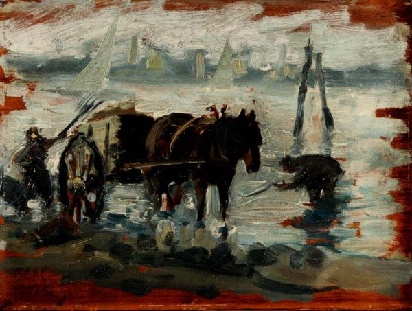 Indsamling af tang (panel) af Isaac (circle of) Israels