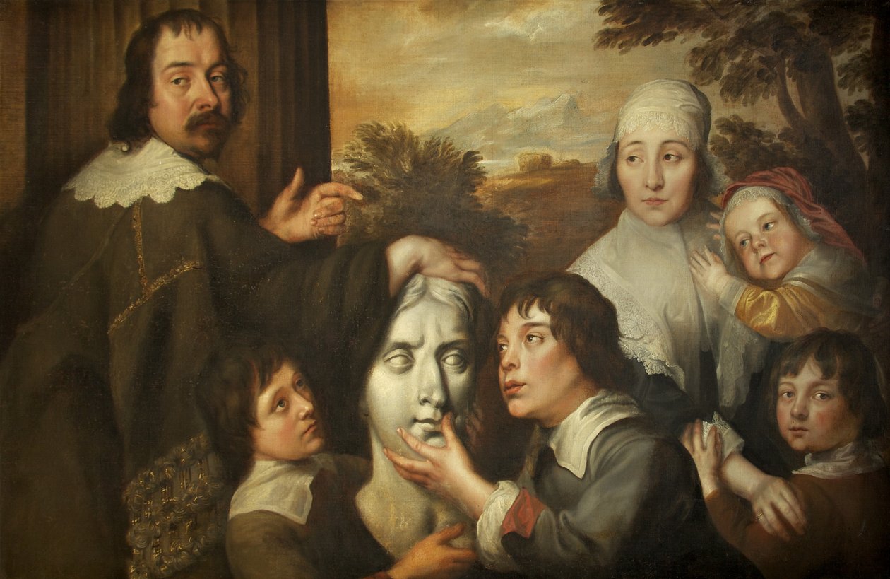 Familiegruppe (olie på lærred) af Isaac Fuller