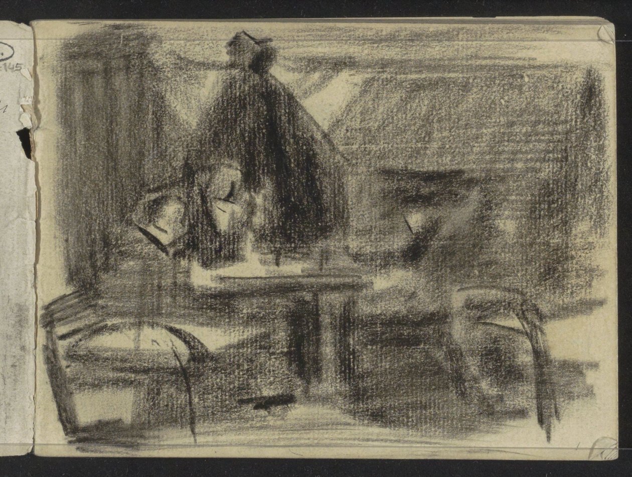 Figurer ved et bord i et interiør af Isaac Israels