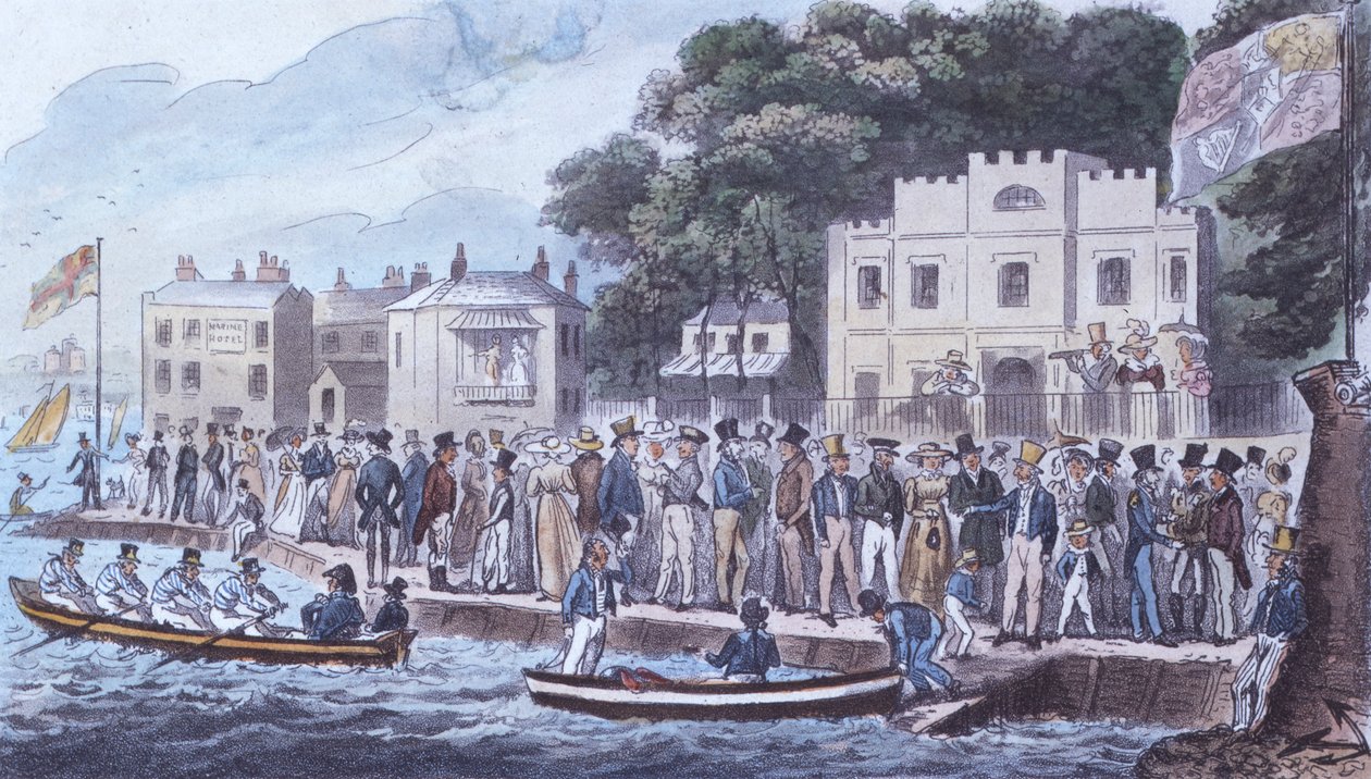 Promenade ved Cowes, 1825 af Isaac Robert Cruikshank