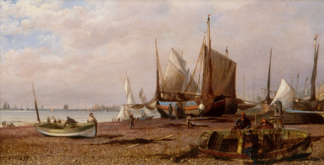 Brighton Beach med fiskerbåde af Isaac Walter Jenner