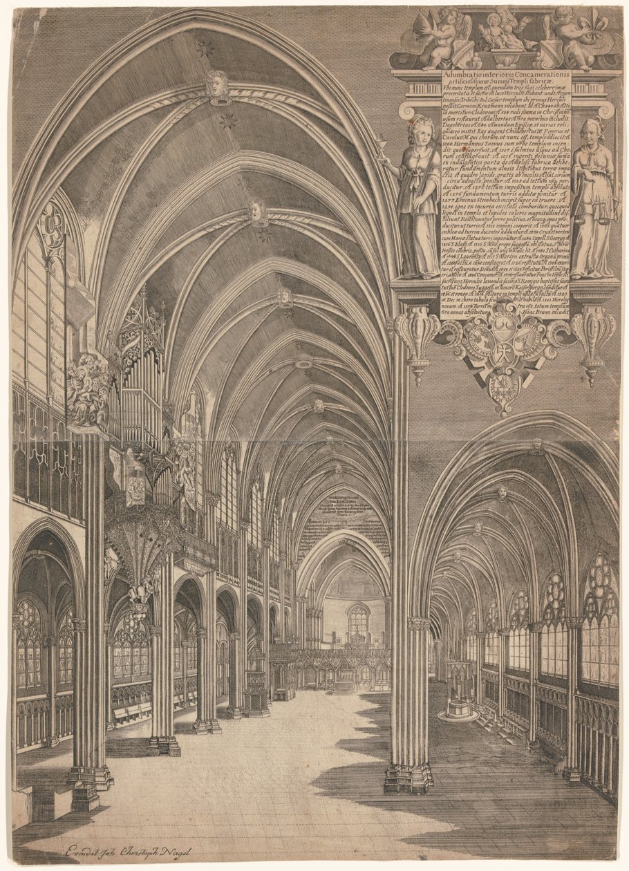 Gravering af indersiden af Strasbourg -katedralen i 1617. af Isaak Brun