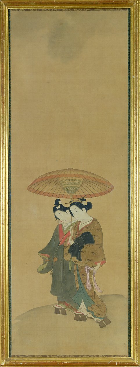 To elskende under en paraply (blæk og farve på silke) af Ishikawa Toyonobu