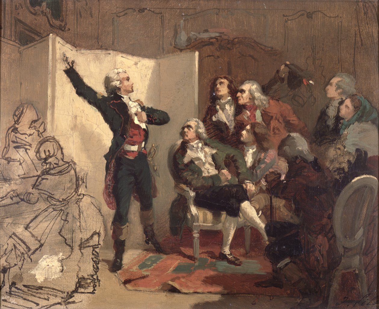 Claude Joseph Rouget de Lisle (1760-1836) synger Marseillaise hjemme hos Dietrich, Strasbourgs borgmester, den 26. april 1792 (studie) af Isidore Pils