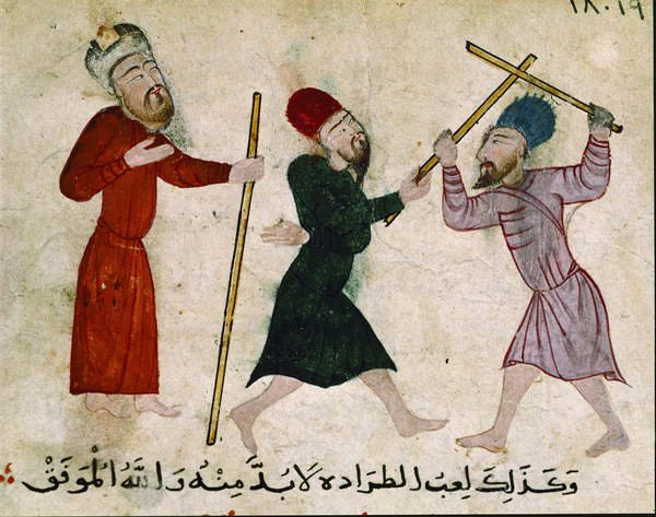 Mænd i duellering, fra Old Cairo (Fostat), 910-1171 af Islamic School