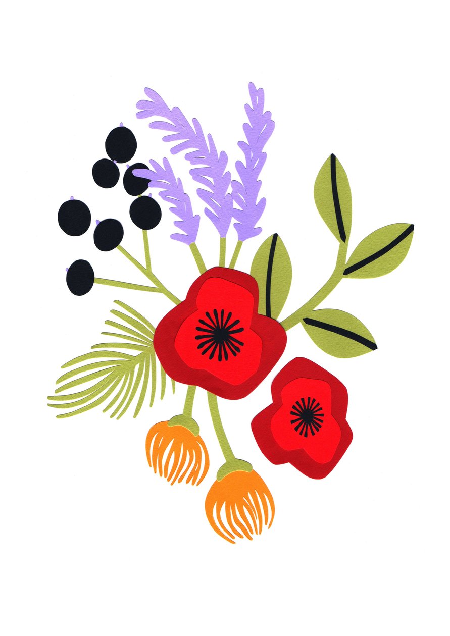 Poppies, 2015 (klippet papir) af Isobel Barber
