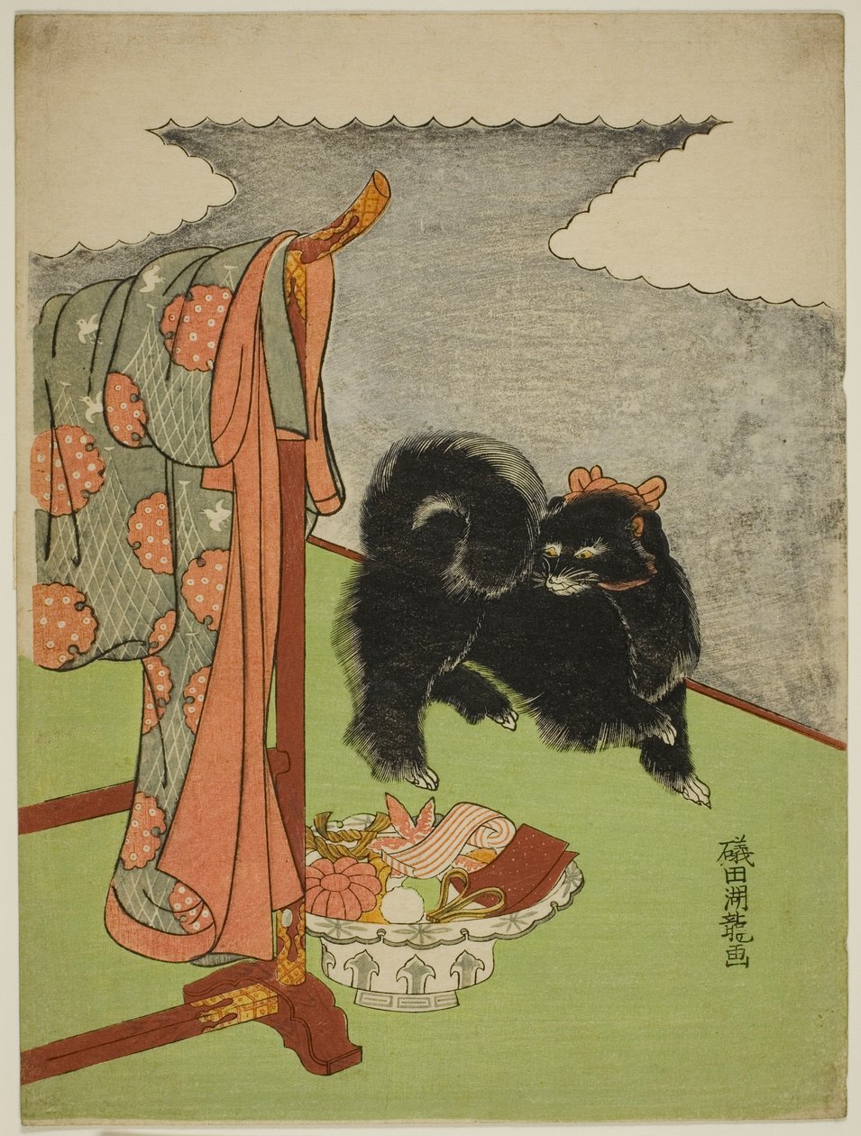 Sort hund af Isoda Koryusai