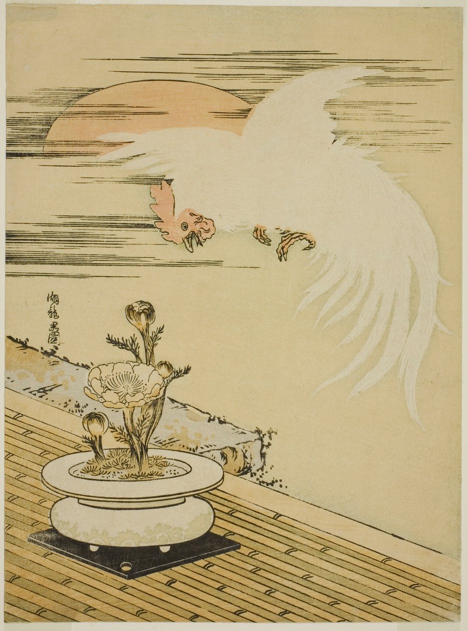 Pik, der flyver over Pot of Adonis af Isoda Koryusai