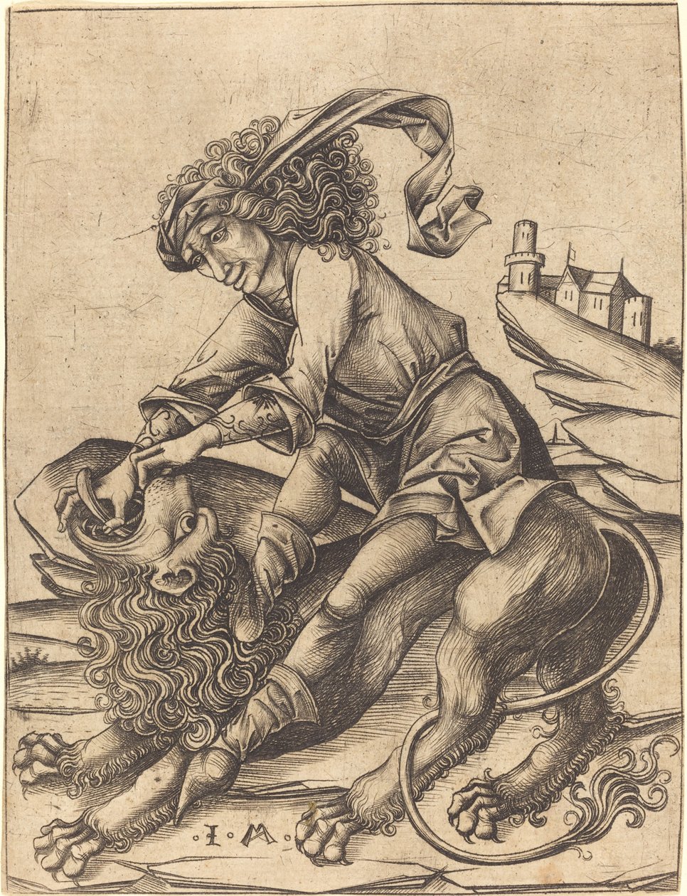 Samson og Løven af Israhel van Meckenem