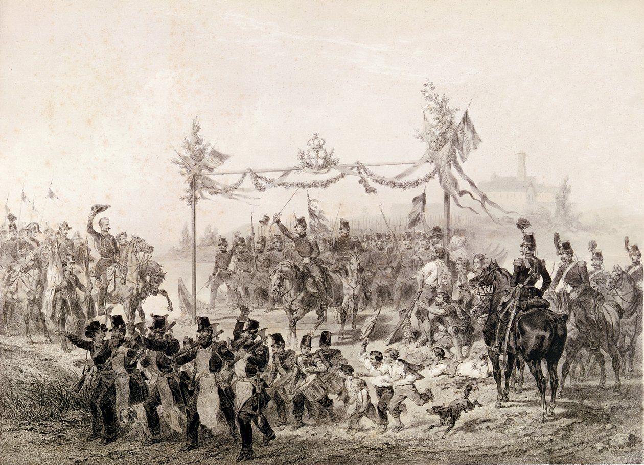 Charles-Albert I (1798-1849) Prins af Carignan med ansvar for den piemontesiske hær, der krydser Tessin af Italian School