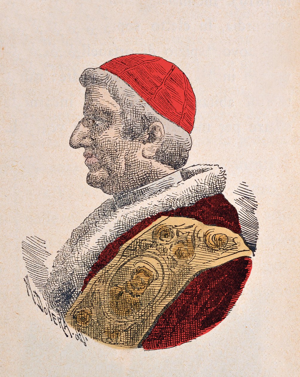 Portræt af paven Gregoire XVI (Gregorio, Gregorius eller Gregorius) (1831-1846), 1898 (gravering med senere farvelægning) af Italian School