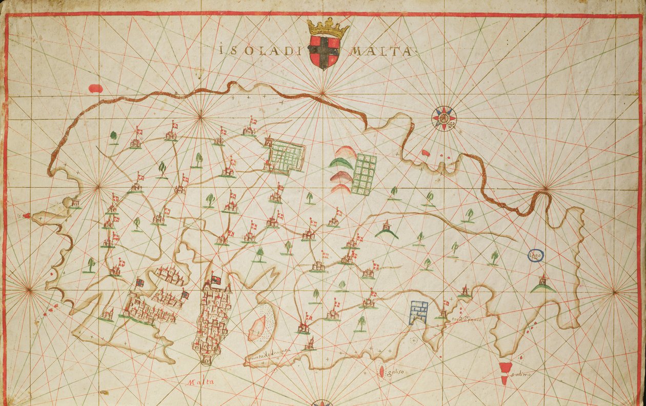 Øen Malta, fra et søatlas, 1646 (blæk på pergament) (se også 330943) af Italian School