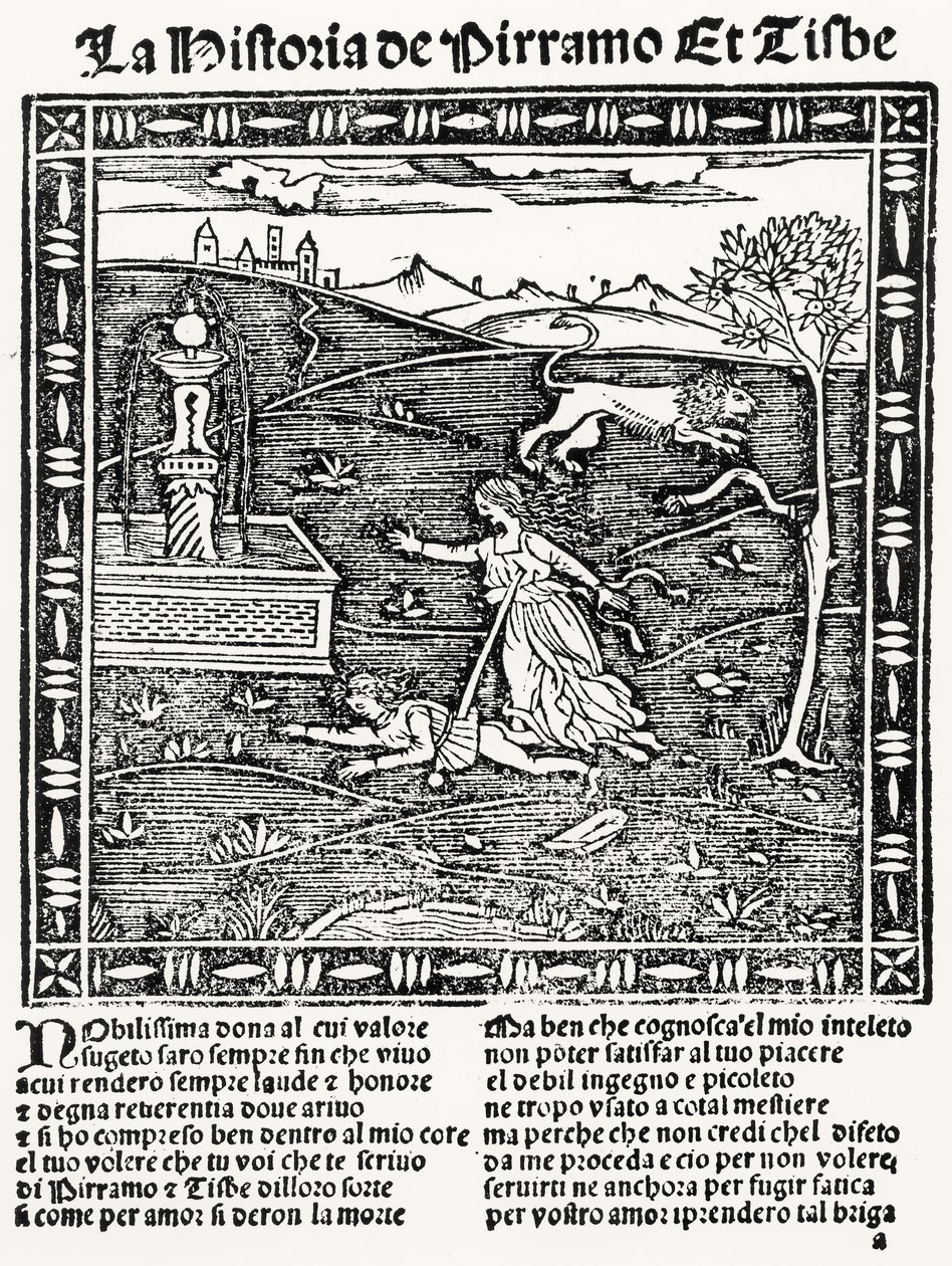 Historien om Pyramus og Thisbe af Italian School