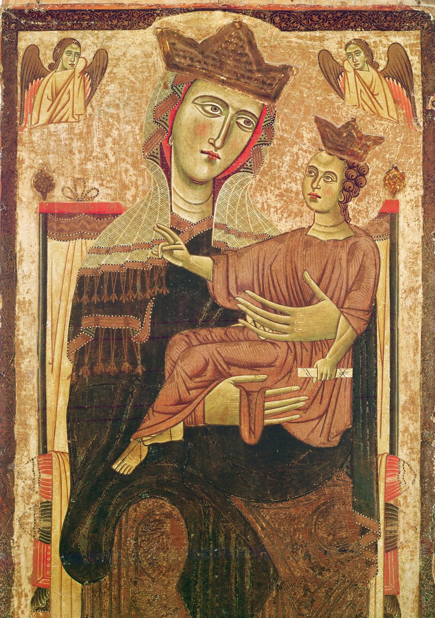 Jomfru og barn (tempera på panel) af Italian School