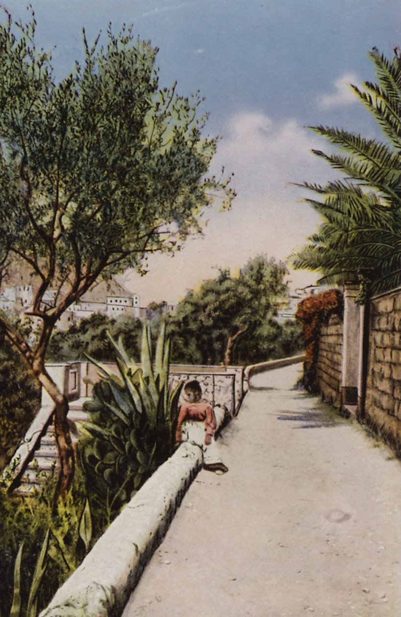 Capri: Via Tragara (farvelitografi) af Italian Photographer