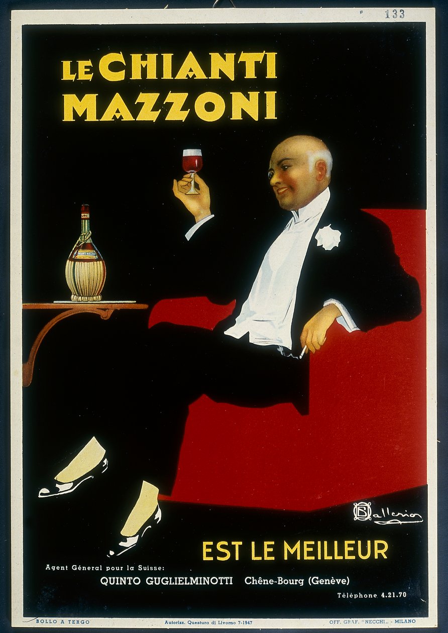 En historisk plakat af "Mazzoni" Chianti af Italian School