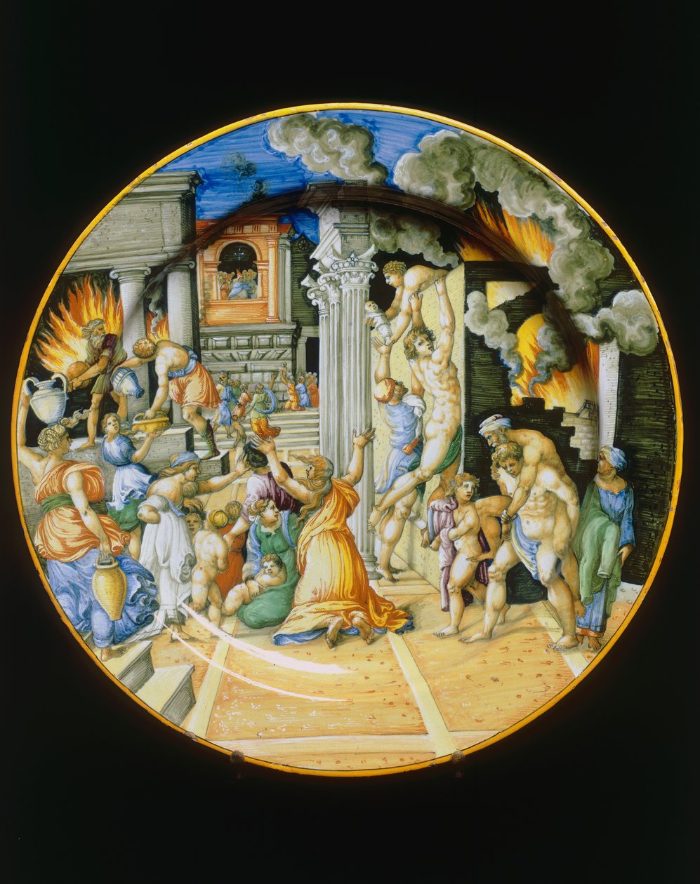 Fire of Troy, fremstilling af Urbino, plade af Italian School
