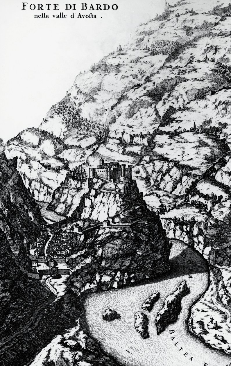 Fort Bard, gravering fra The Savoy Theatre af Italian School