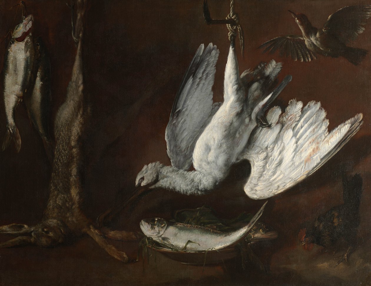 Hare, skestork og fisk, midten af 1600-tallet af Italian School