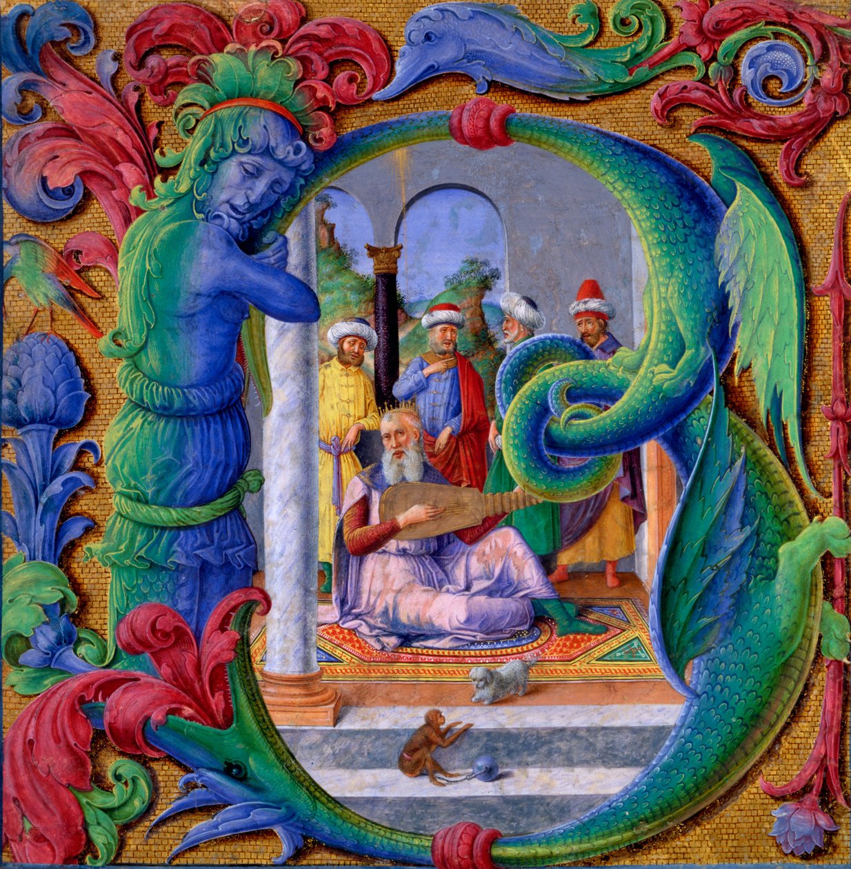 Oplyst initial B (tempera på pergament) af Italian School