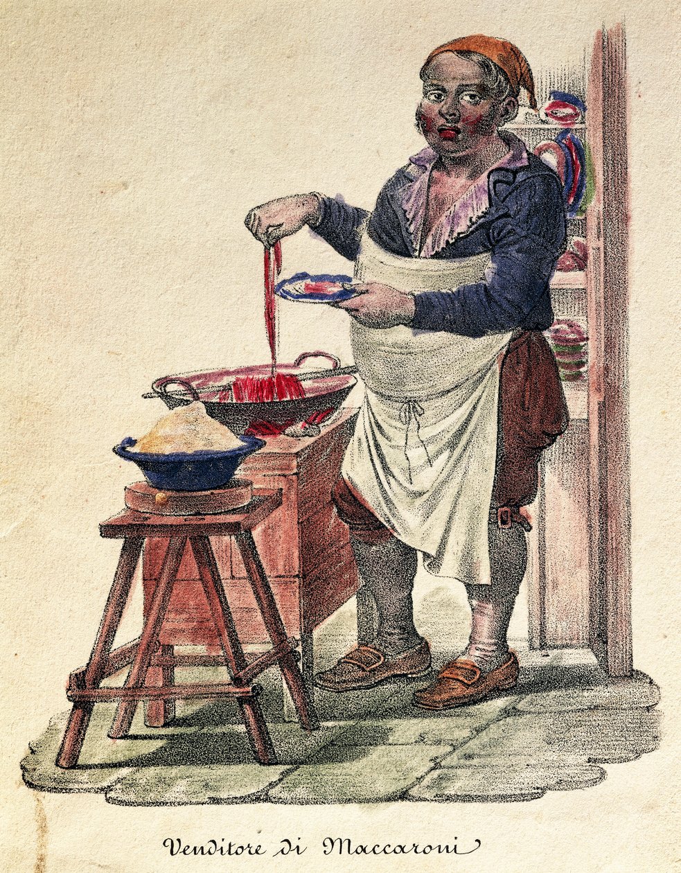 Makaroni sælger, Print, Italien af Italian School