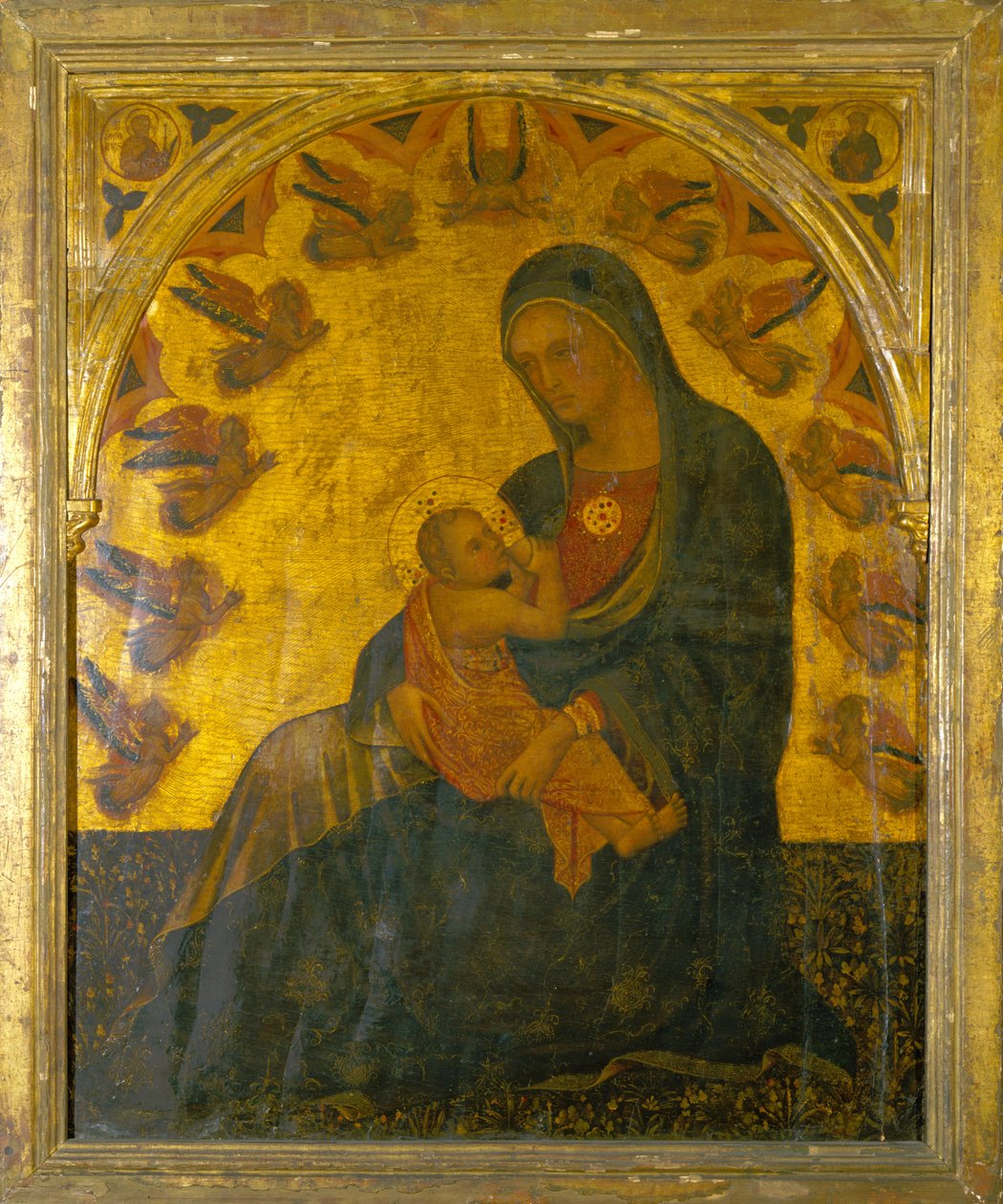 Madonna og barn (olie på panel) af Italian School