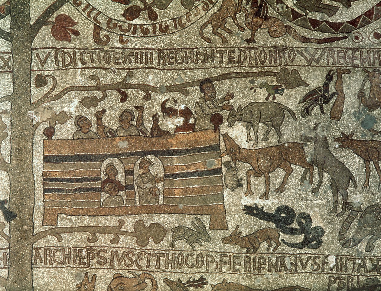Noahs Ark, 1166 (mosaik) af Italian School