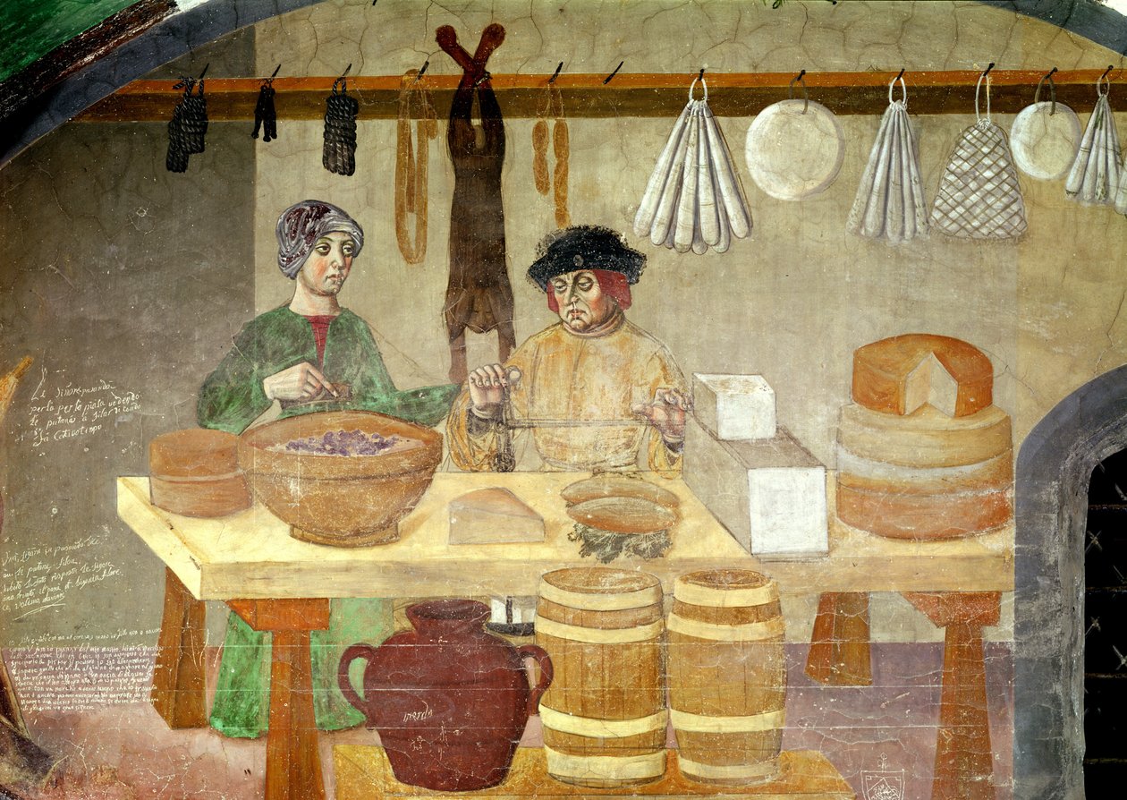 Sælgere af pølse og ost (fresco) af Italian School