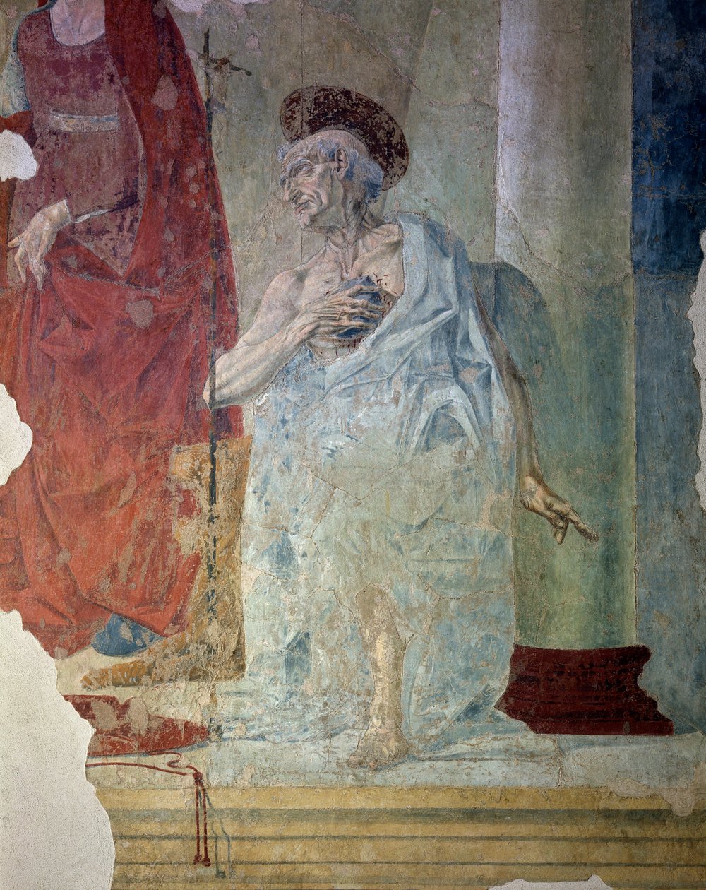 Sankt Jerome som en angrende. Detalje. Fresco af Italian School