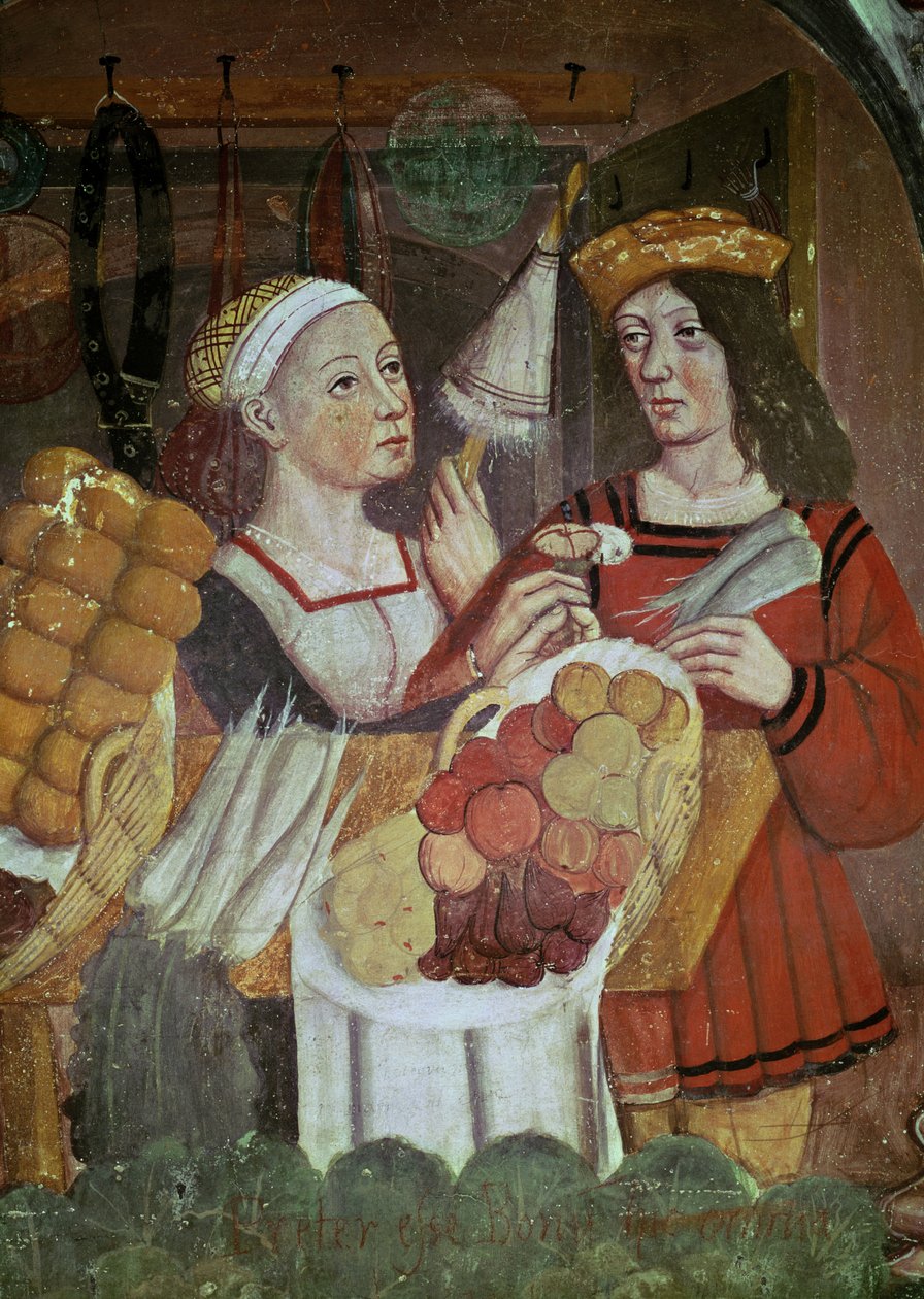 Grøntsagsmarkedet (fresco) (detaljer) af Italian School