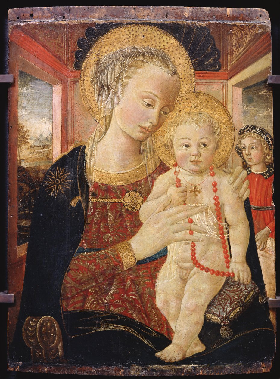 Jomfruen og barnet (olie på træ) af Italian School