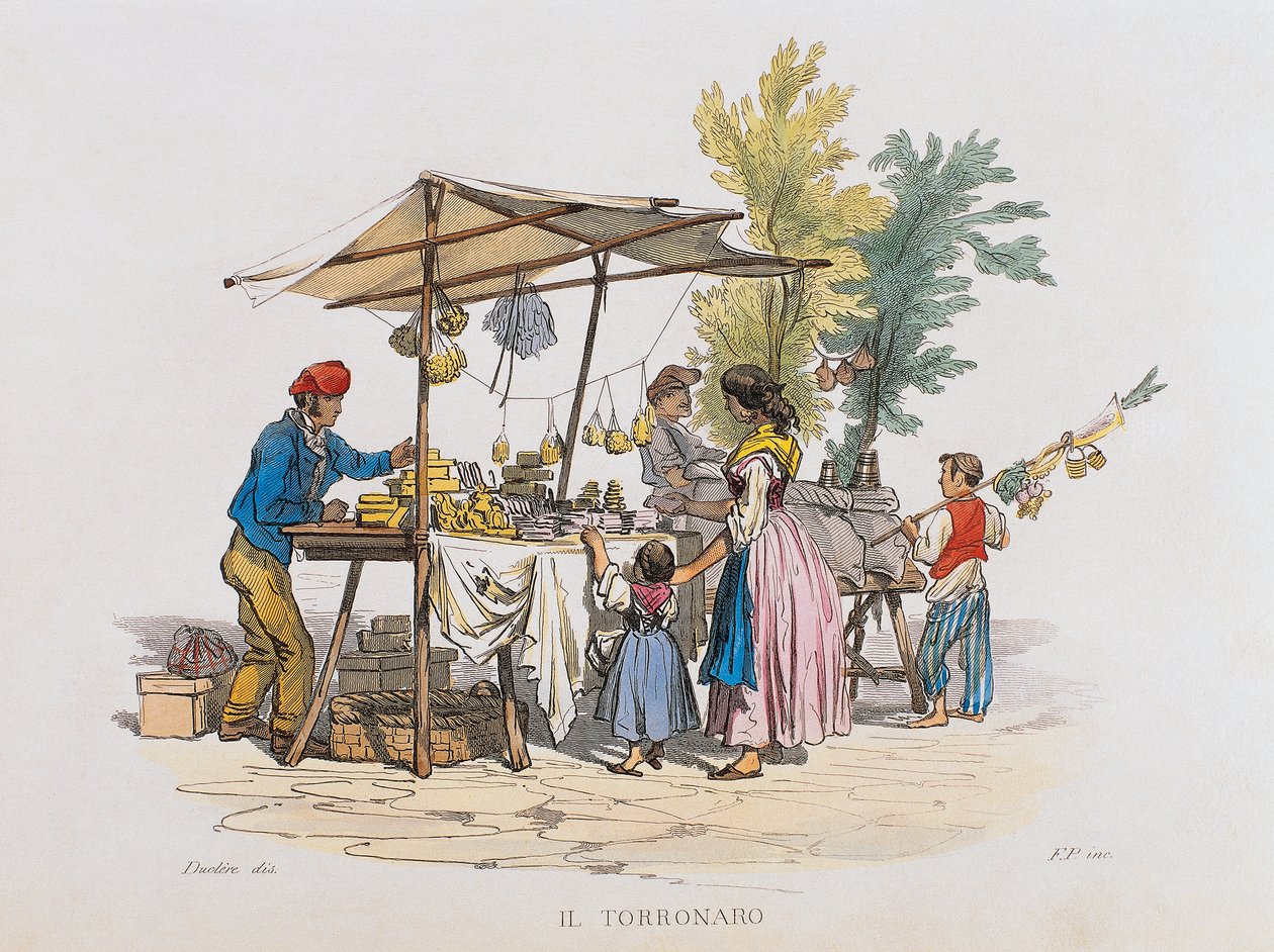 The torronaro (nougat-sælger) (gravering) af Italian School