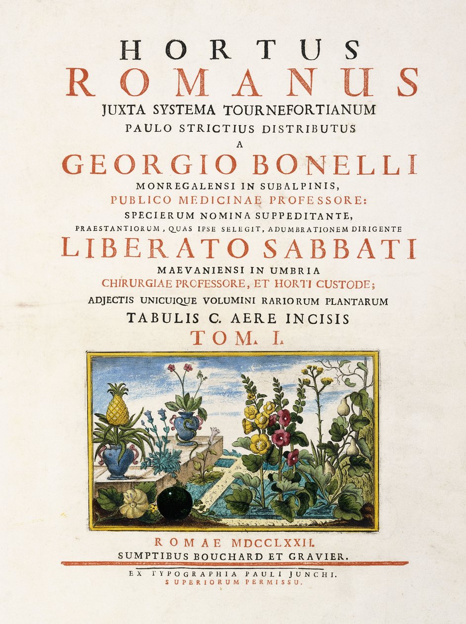 Title Page from "Hortus Romanus", 1772-1784dani af Italian School