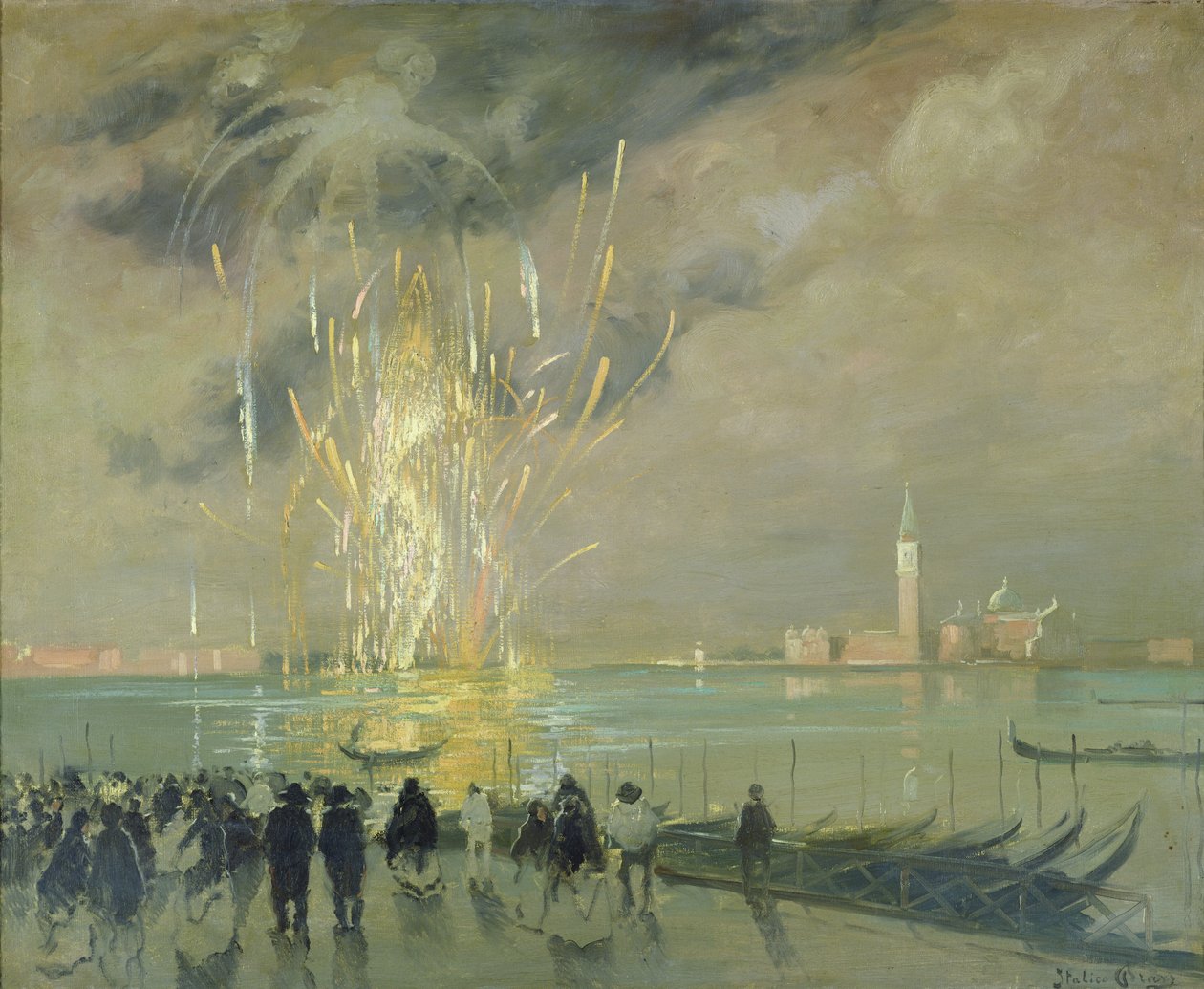 Fyrværkeri over lagunen, ca. 1914 af Italico Brass