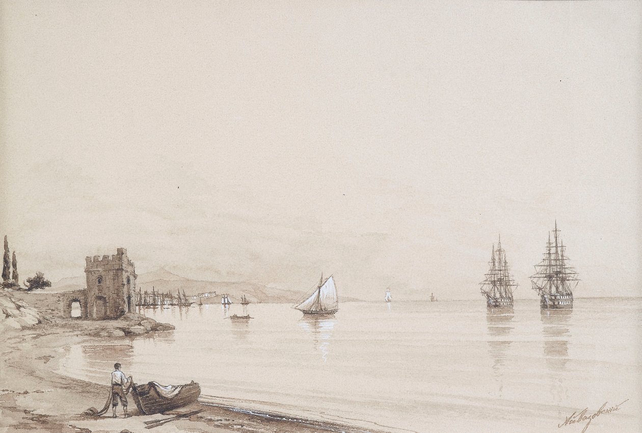 Udsigt til en bugt med mange sejlskibe (Feodosia?) af Ivan Konstantinovich Aivazovsky