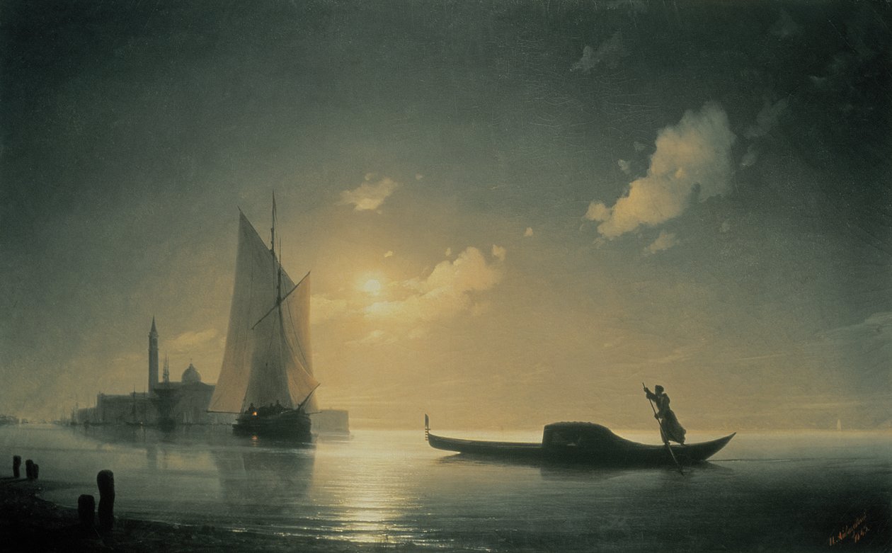 Gondolier til søs om natten, 1843 af Ivan Konstantinovich Aivazovsky