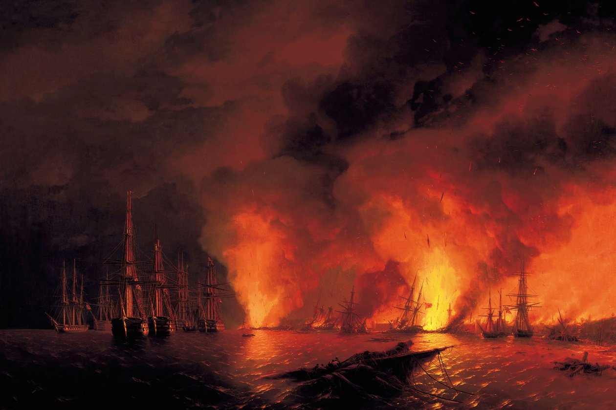 Slaget ved Sinop den 18. november 1853 (Nat efter slaget) af Ivan Konstantinovich Aivazovsky
