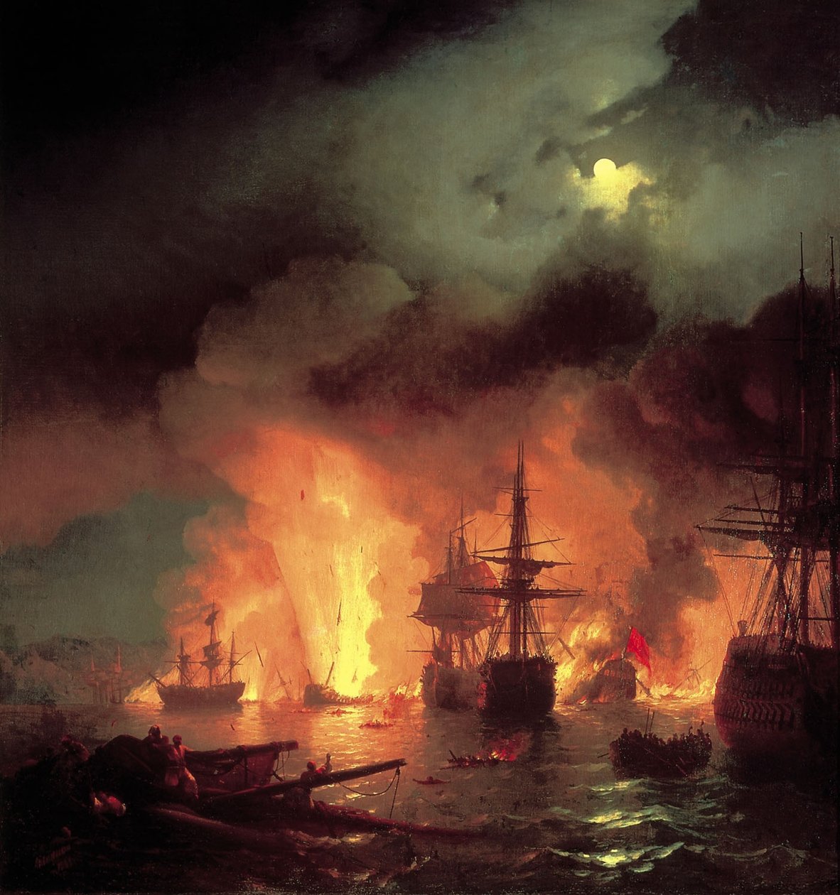 Slaget ved Çesme om natten af Ivan Aivazovsky