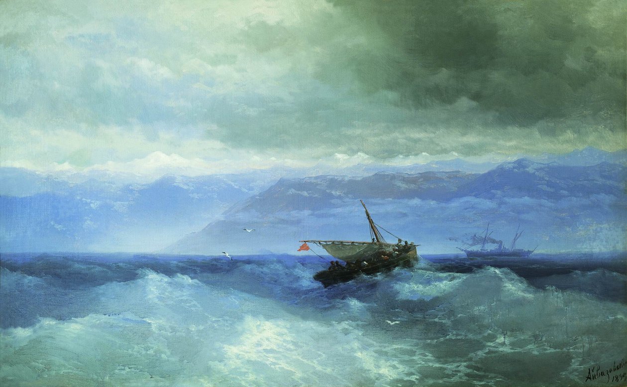 Russisk: "Kaukasusbjergene fra havet" Kaukasusbjergene fra havet af Ivan Aivazovsky