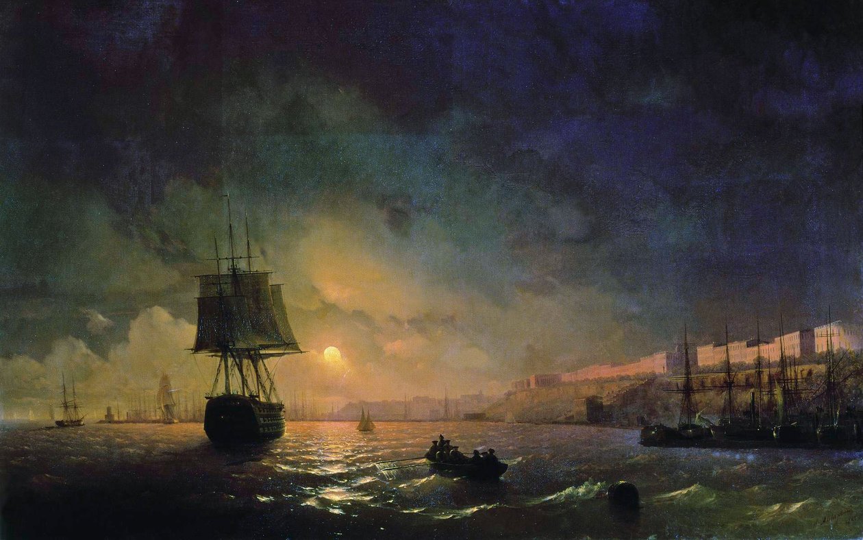 Russisk: "Udsigt over Odessa i måneskinsnat" Odessa i måneskinslys af Ivan Aivazovsky